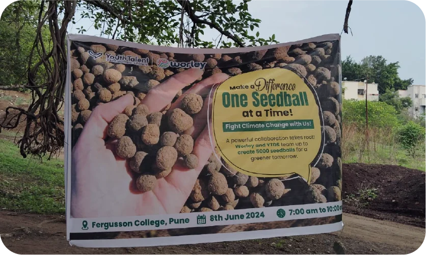 Seedball awareness poster displayed during an environmental campaign